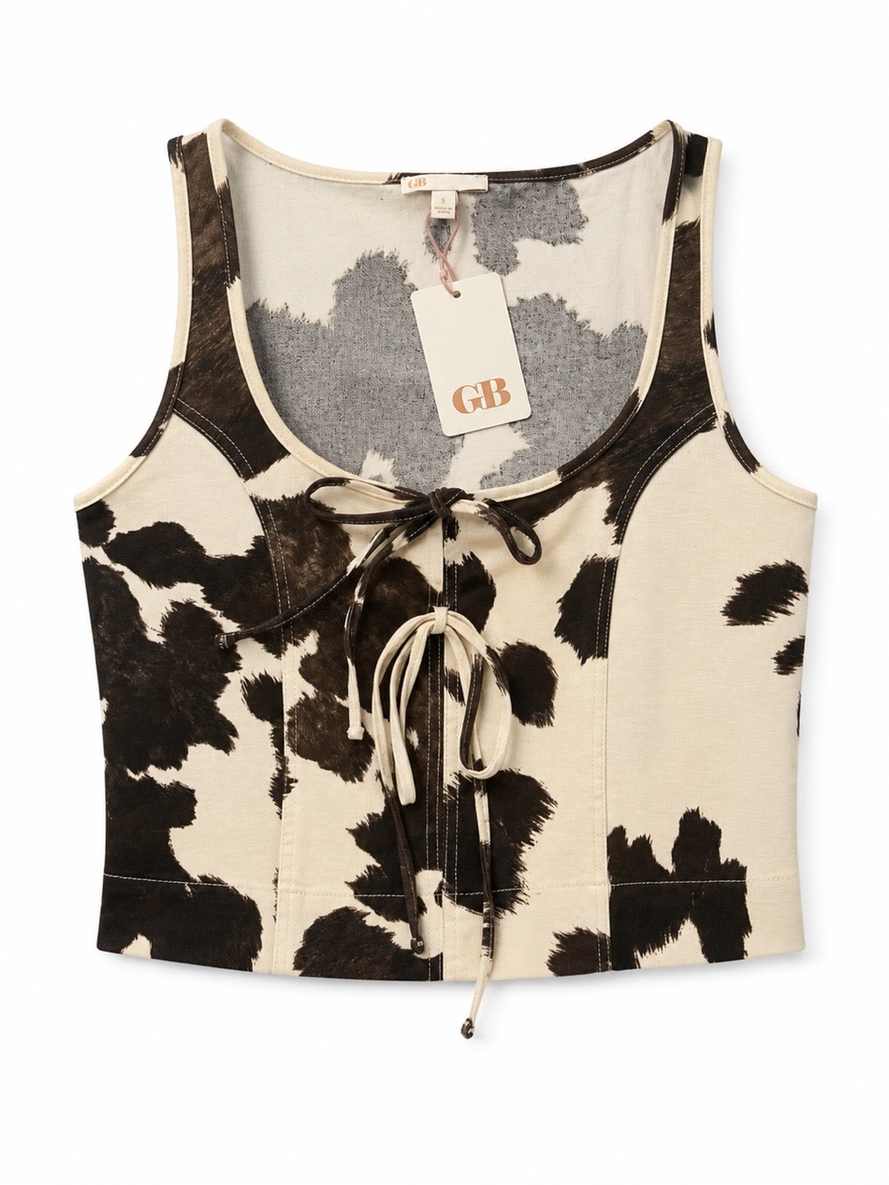 🤎🤍 GB Gianni Bini Cow Print Front Tie Crop Top • Size Medium • NWT NOT FOR SALE - Picture 3 of 14